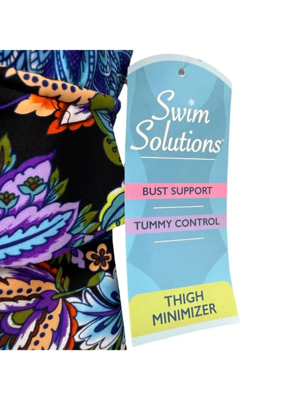 Swim Solutions Swimsuit Paisley Swim Dress Size 14 Slimming Black One Piece NWT - Picture 10 of 16